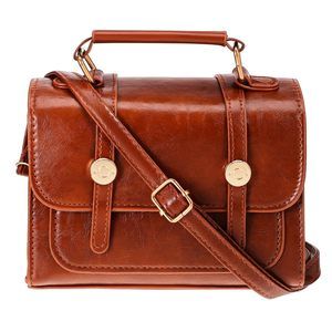 Brown Crossbody Bag Pu Small Handbag Top Handbag Shoulder Bag With >:(